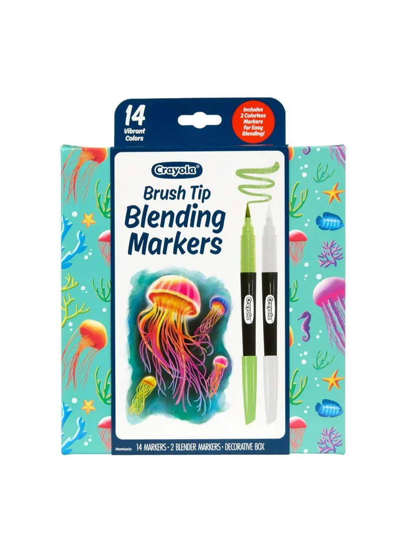 كرايولا Crayola Blending Markers Set, 16 Count with 2 Colorless Blenders – Brush Tip Art Markers for Adults & Teens, Ideal for Coloring & Blending Effects